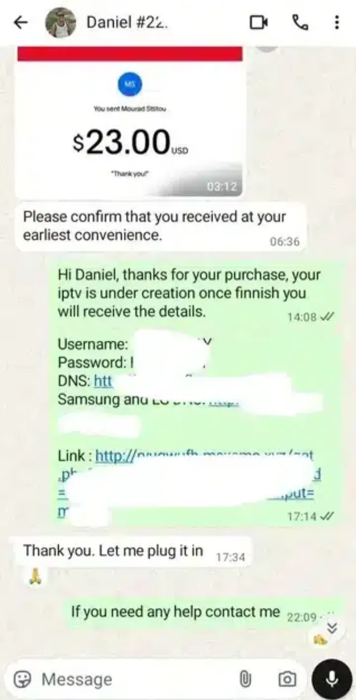 WhatsApp support chat: Login gesendet